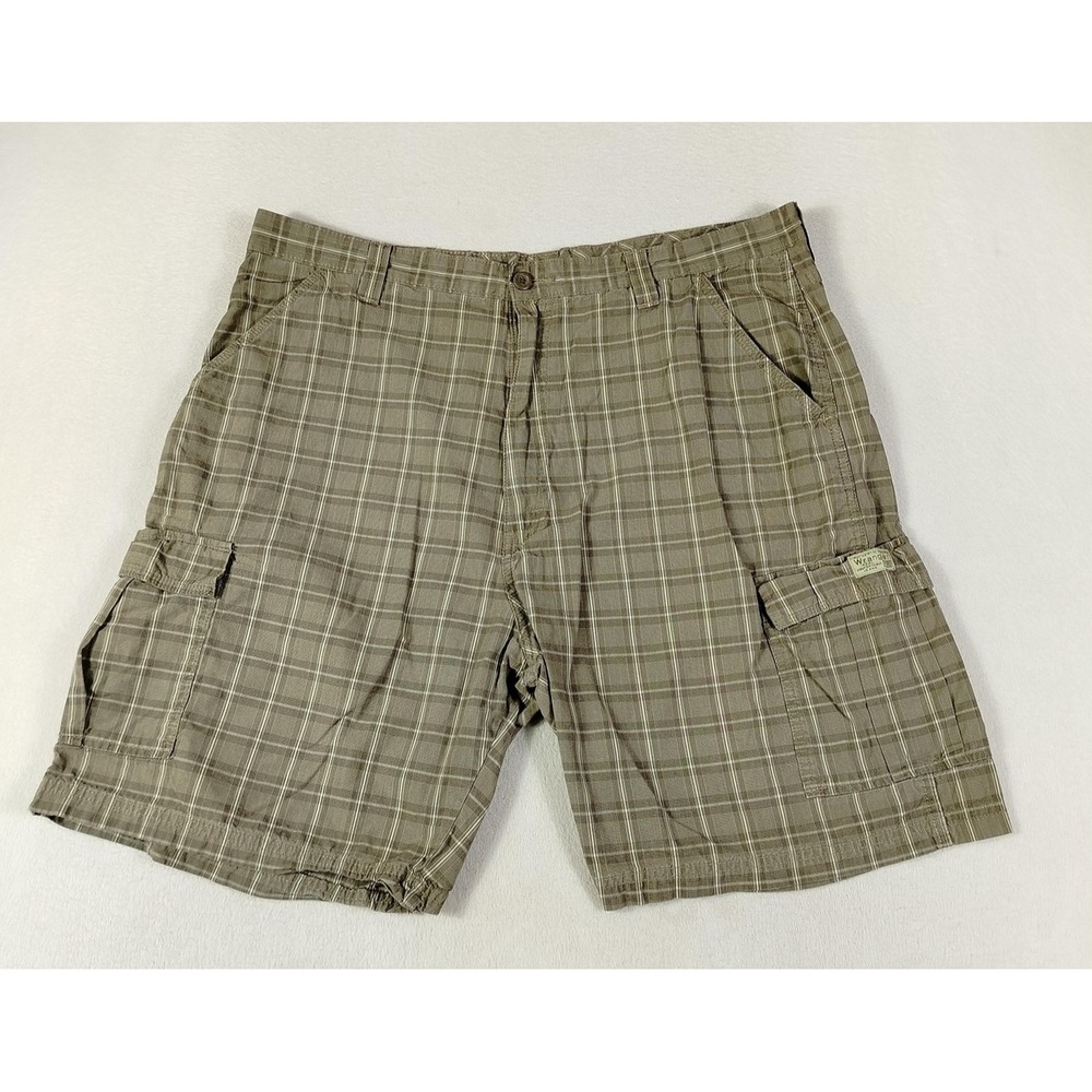 Wrangler Hero Cargo Shorts Mens 40 Brown Plaid Cotton Utility Pockets Casual
